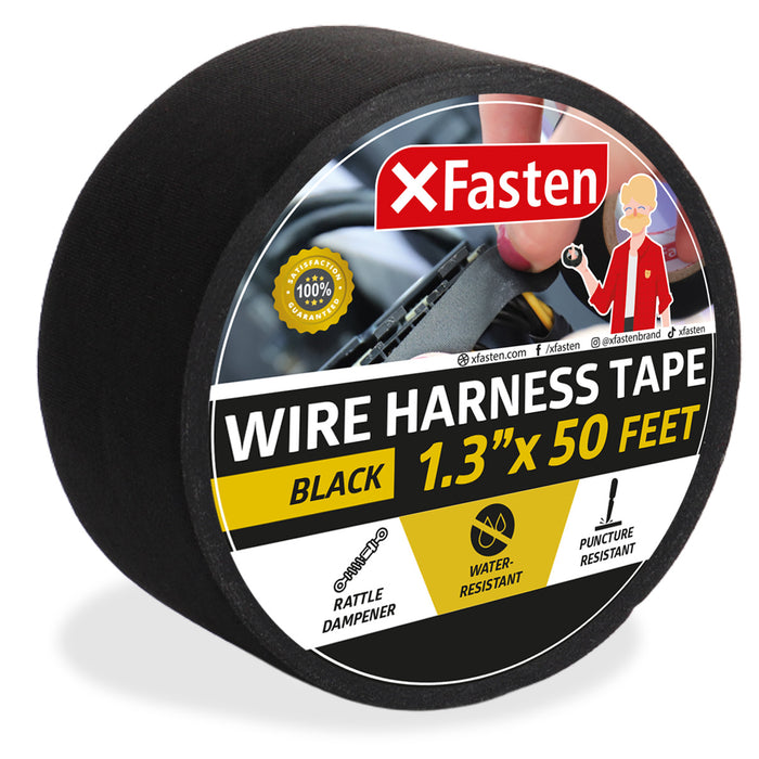 XFasten Wire Harness Tape, 1.3 Inch x 50ft High Temp Wiring Loom Harness Self-Adhesive Felt Cloth Electrical Tape for Automotive Engine and Electrical Audio Wiring | Heat Resistant Tape for Car Engine