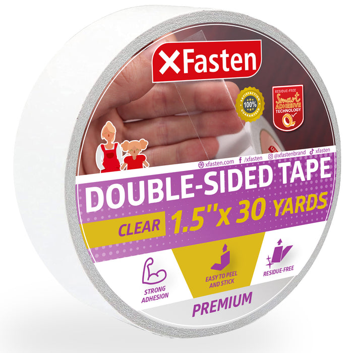 XFasten Double Sided Tape | 1.5 Inch x 30 Yards | Clear
