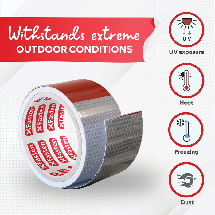 XFasten Reflective Tape | 2 Inches x 5 Yards | Red & White