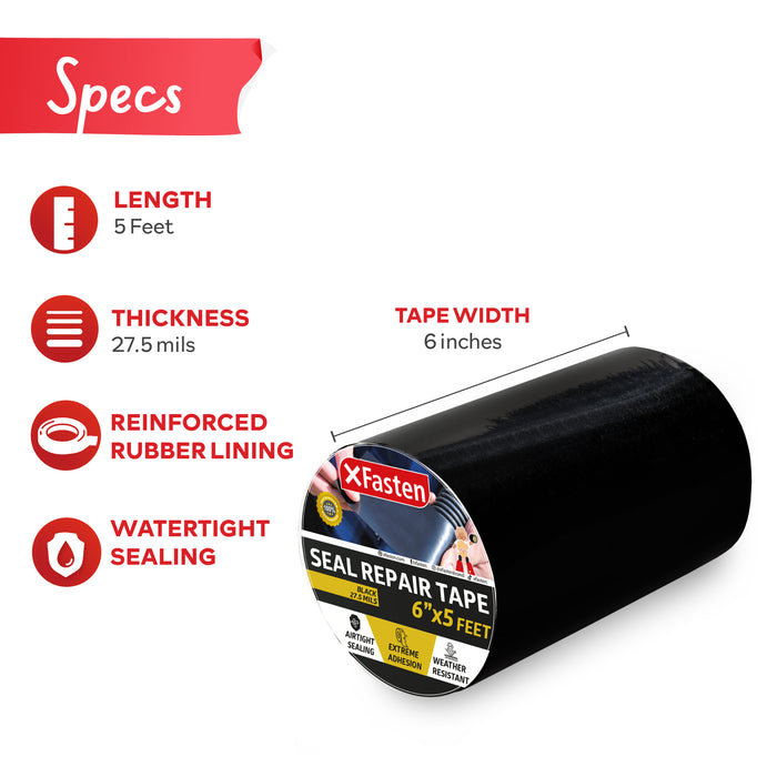 XFasten Seal Repair Tape, Black, 6-Inch x 5-Foot