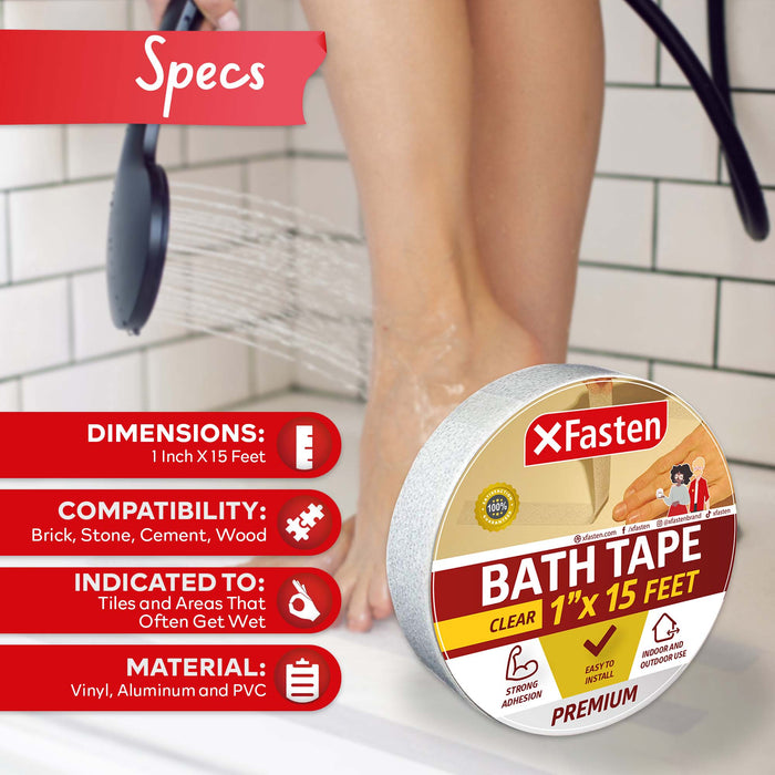 XFasten Anti Slip Tape | Bathtub and Shower Treads | 1 Inch x 15 Foot