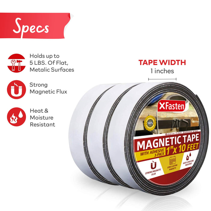 XFasten Magnetic Tape 1"x10' Pack of 3
