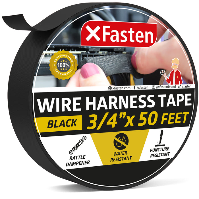 XFasten Wire Harness Tape 3/4 Inch x 50ft Cloth Tape | High Temp Fabric Tape | Cloth Electrical Tape | Felt Tape | Friction Tape