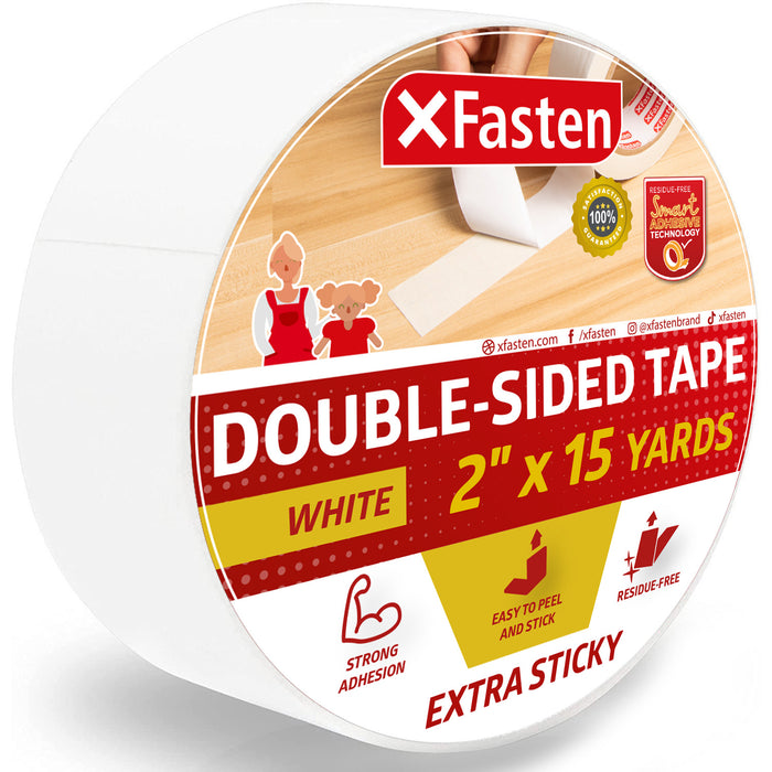 XFasten Extra Strength Double Sided Tape | 2 Inches x 15 Yards | White