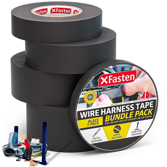 XFasten Wire Harness Tape Wire Loom Tape 250ft 3/4 Inch x 50ft (5-Set Width)