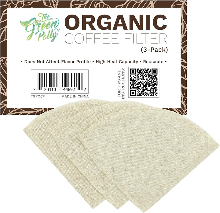 XFasten Organic Hemp Cloth Coffee Filter Cone No. 4, 3-Pack, Reusable | Zero-Waste and Eco-Friendly | All-natural Hemp Cotton Cloth Coffee Filters