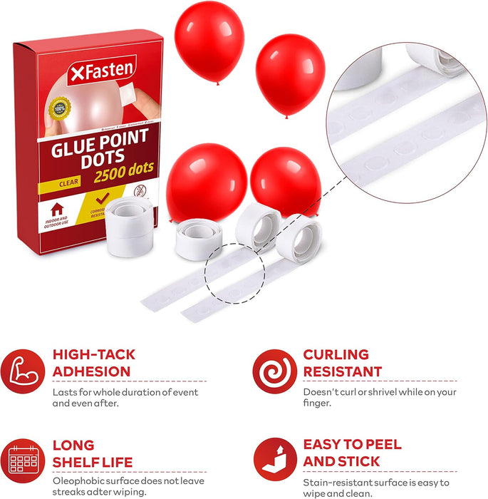 XFasten Balloon Glue Point Dots Clear, Removable, 2500 Pcs (25 Rolls)