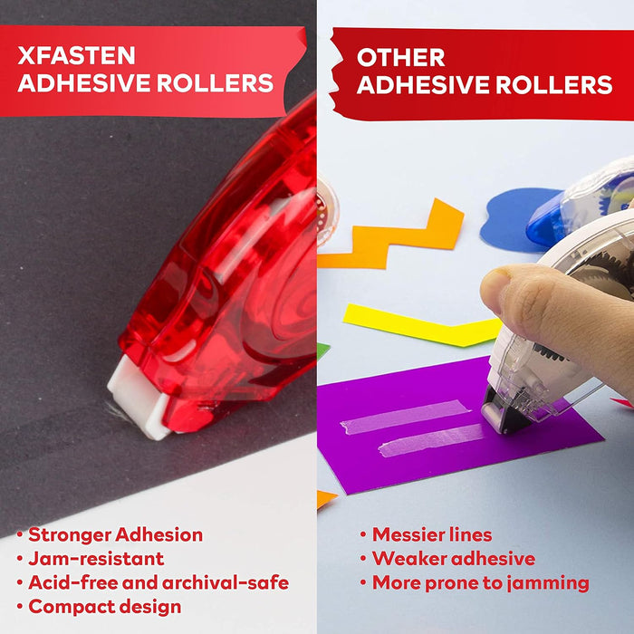 XFasten Double Sided Adhesive  Roller | 0.3 Inch x 360 Inches | Clear | 8-Pack