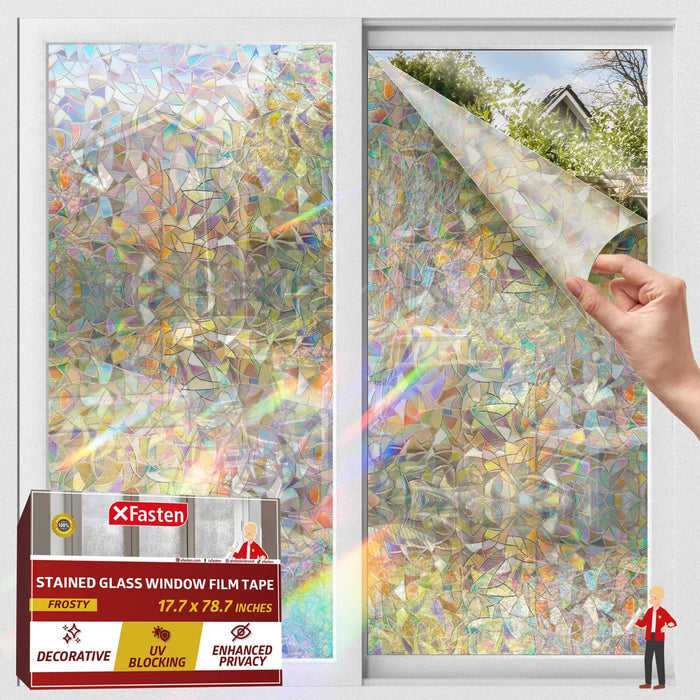XFasten Rainbow Window Privacy Film – 17.7 x 78.7 Inch | Crystal Stained Glass Static Cling for Glass Windows and Doors