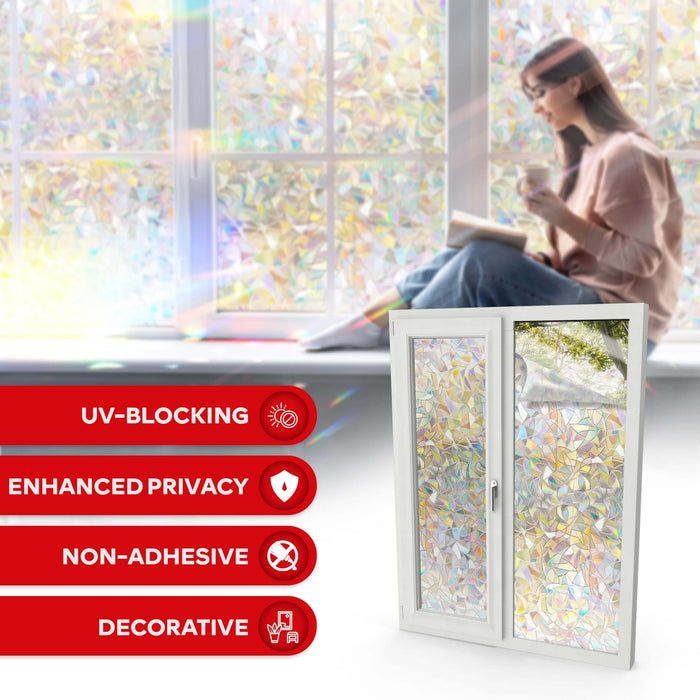 XFasten Rainbow Window Privacy Film – 17.7 x 78.7 Inch | Crystal Stained Glass Static Cling for Glass Windows and Doors