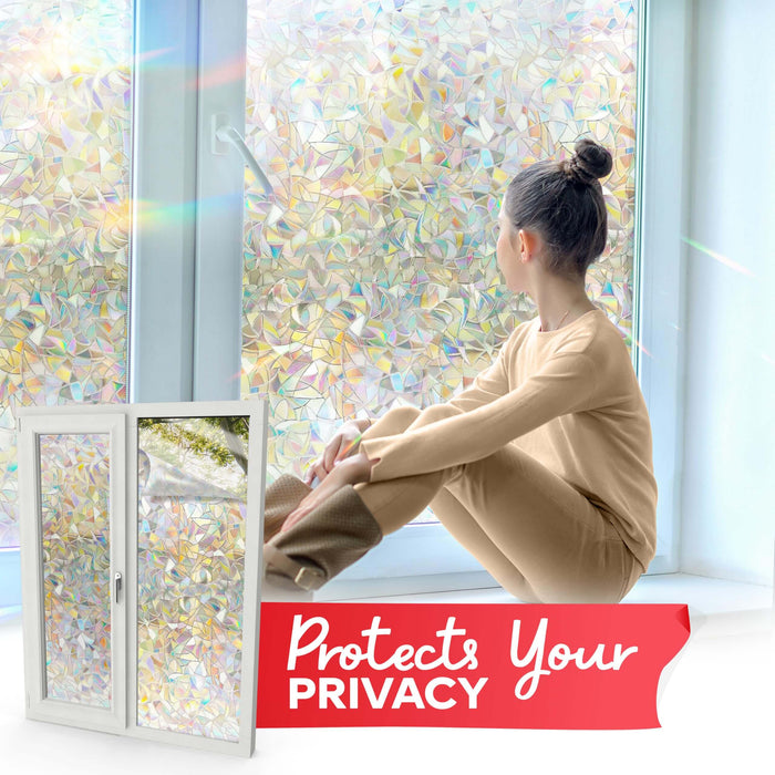 XFasten Rainbow Window Privacy Film – 17.7 x 78.7 Inch | Crystal Stained Glass Static Cling for Glass Windows and Doors