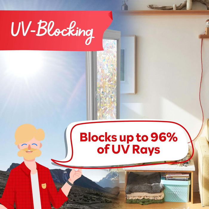 XFasten Rainbow Window Privacy Film – 17.7 x 78.7 Inch | Crystal Stained Glass Static Cling for Glass Windows and Doors