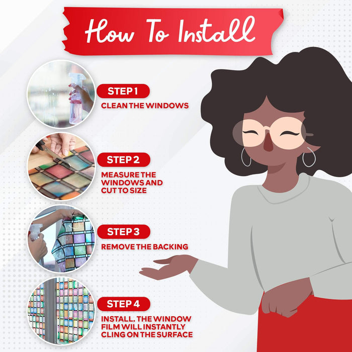 XFasten Stained Glass Window Film – 17.7 x 78.7 Inch | Rainbow Mosaic 3D Privacy Static Cling