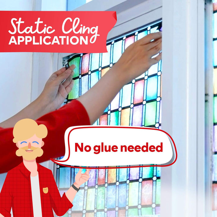 XFasten Stained Glass Window Film – 17.7 x 78.7 Inch | Rainbow Mosaic 3D Privacy Static Cling