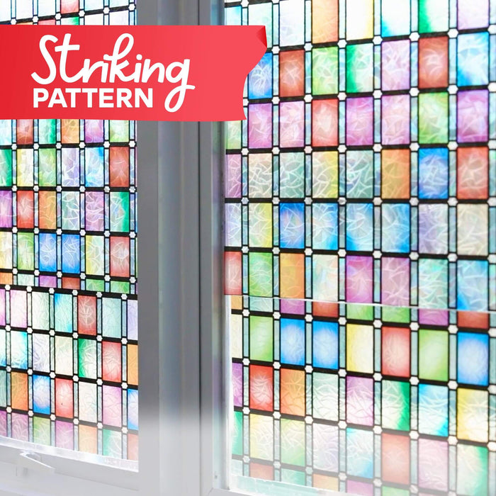 XFasten Stained Glass Window Film – 17.7 x 78.7 Inch | Rainbow Mosaic 3D Privacy Static Cling