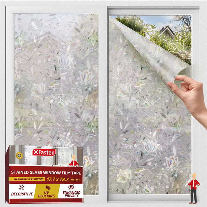 XFasten Window Privacy Film – 17.7 x 78.7 Inch | Frosted Floral Tulip Static Cling for Glass Doors and Windows