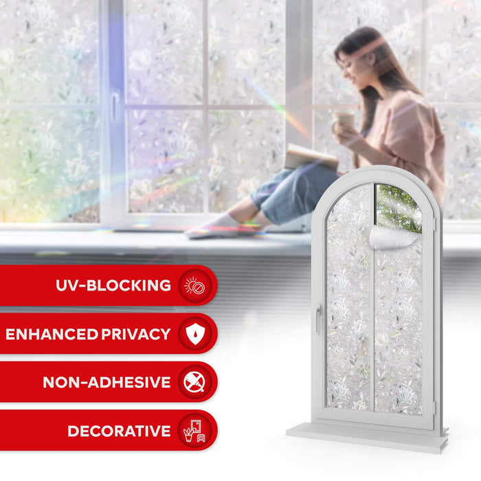 XFasten Window Privacy Film – 17.7 x 78.7 Inch | Frosted Floral Tulip Static Cling for Glass Doors and Windows