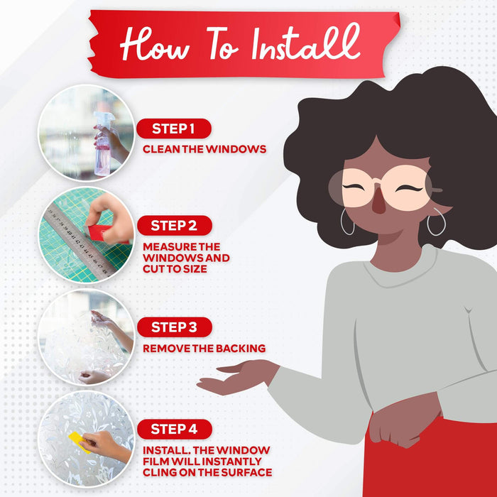 XFasten Window Privacy Film – 17.7 x 78.7 Inch | Frosted Floral Tulip Static Cling for Glass Doors and Windows