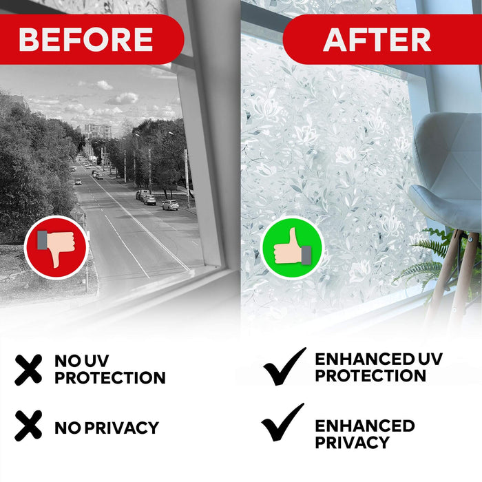 XFasten Window Privacy Film – 17.7 x 78.7 Inch | Frosted Floral Tulip Static Cling for Glass Doors and Windows