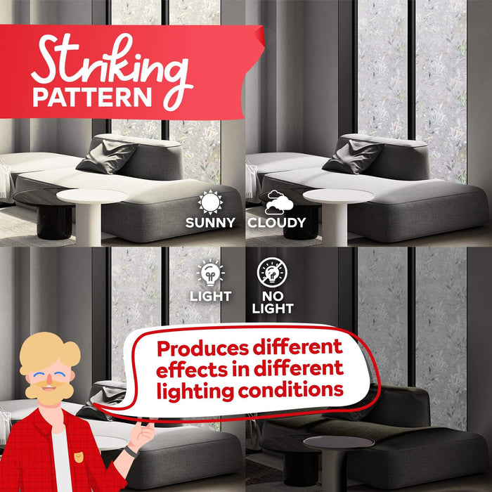 XFasten Window Privacy Film – 17.7 x 78.7 Inch | Frosted Floral Tulip Static Cling for Glass Doors and Windows