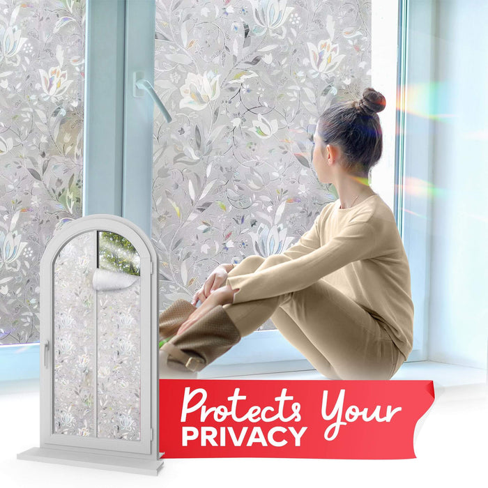 XFasten Window Privacy Film – 17.7 x 78.7 Inch | Frosted Floral Tulip Static Cling for Glass Doors and Windows