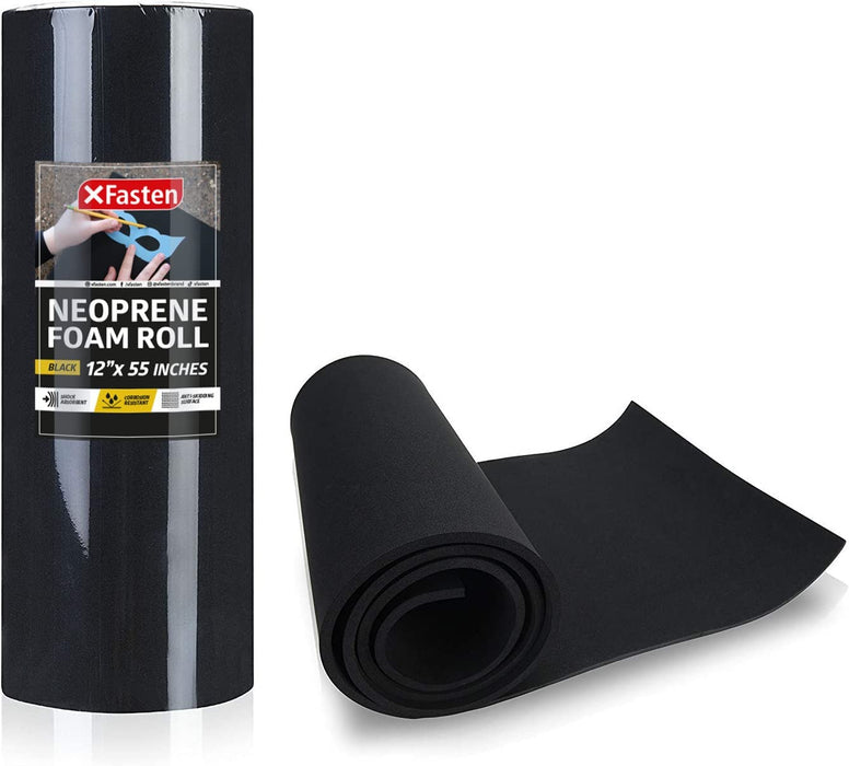 XFasten Neoprene Foam Roll, 1/4", Black, 12-inch by 55-inch