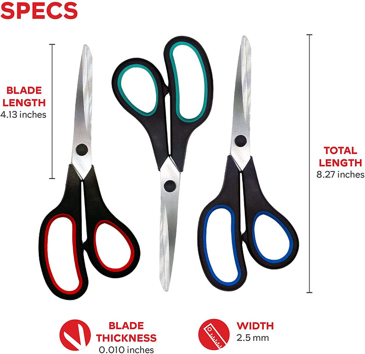 XFasten Premium Office and School Scissors | 8 Inches | Multicolor | Set of 3