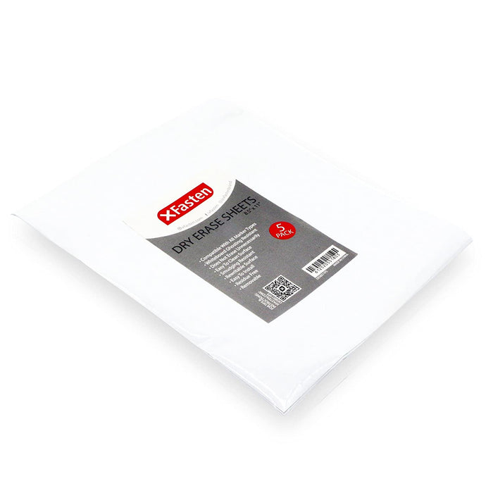 XFasten Dry Erase Sheets, White, 8.5" x 11 (Pack of 5) - XFasten
