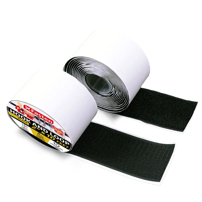 XFasten Adhesive Hook and Loop Tape | 2 Inches x 10 Foot | Black