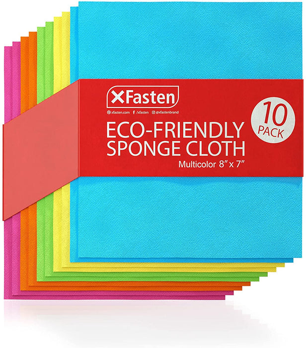 XFasten Eco-Friendly Swedish Sponge Dish Cloth | 8 Inches x 7 Inches | 10-Pack