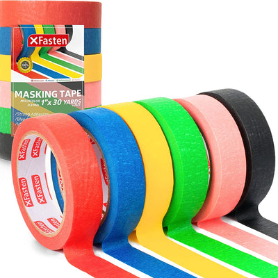 XFasten Colored Masking Tape Craft Set, 1-Inch x 30 Yards, 6 Pack