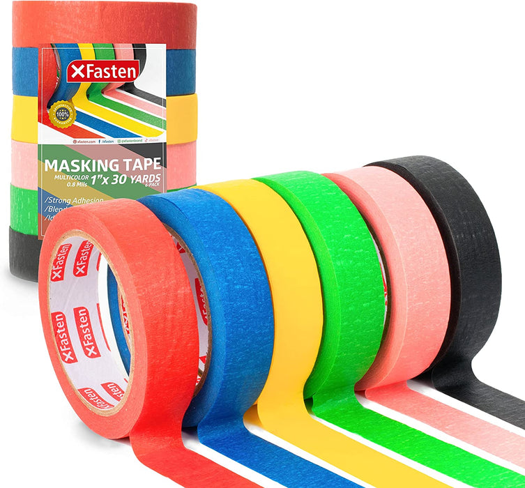 XFasten Colored Masking Tape Craft Set, 1-Inch x 30 Yards, 6 Pack