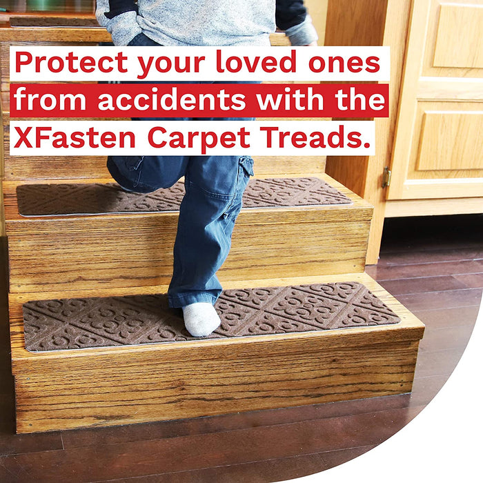 XFasten Carpet Step Treads Brown, Florence Design- Set of 2 - XFasten